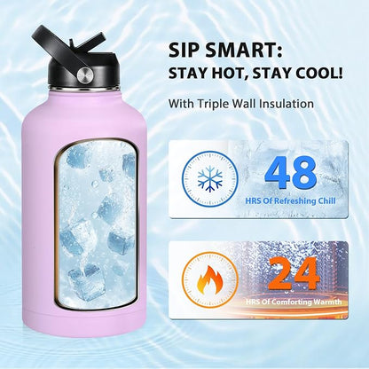 Insulated Water Bottle 64 oz, Triple Wall Vacuum Stainless Steel Water Bottles - Image 2