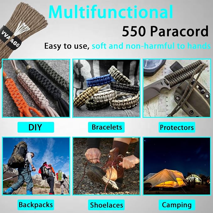 VVAAGG Reflective Paracord Rope 100FT, 7 Strand Nylon para Cord Lanyard Utility - Image 7