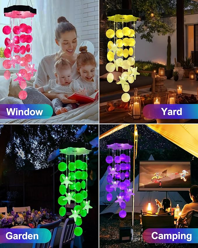 Toodour Solar Wind Chimes for Outside, Shells Light Gifts for Mom Grandma Women - Image 6