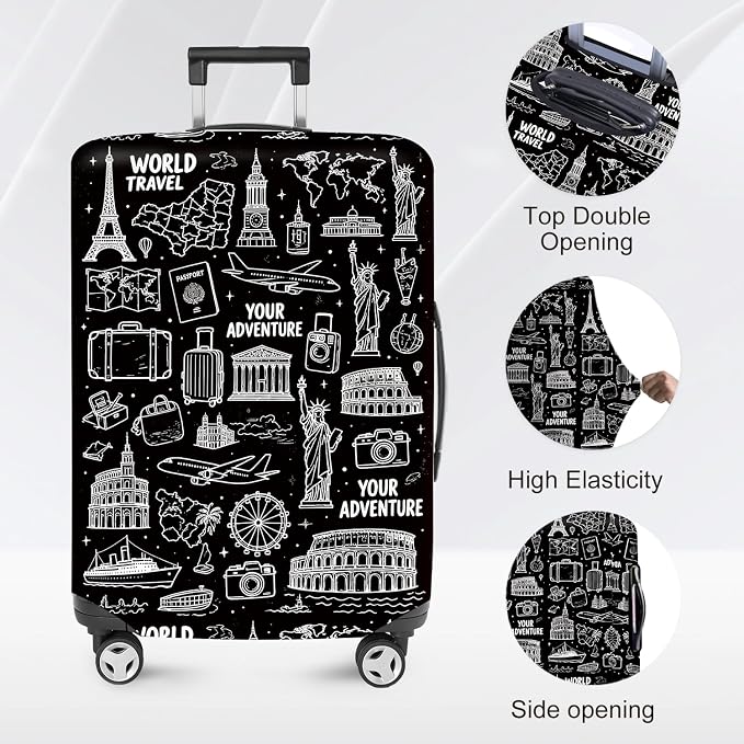 ANNA QUEEN Travel Seamless Pattern Luggage Cover -Stretchable Airplane Suitcase - Image 3