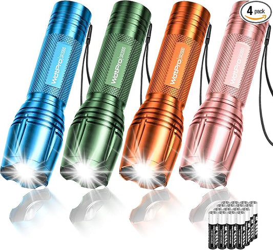 WdtPro LED Flashlight High Lumens SR2000 Pro, 4 Pack Brighter Tactical by WdtPro