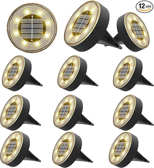 Joomer Solar Ground Lights, 12 Pack 8 LED Solar Lights Outdoor Waterproof IP68 by Joomer