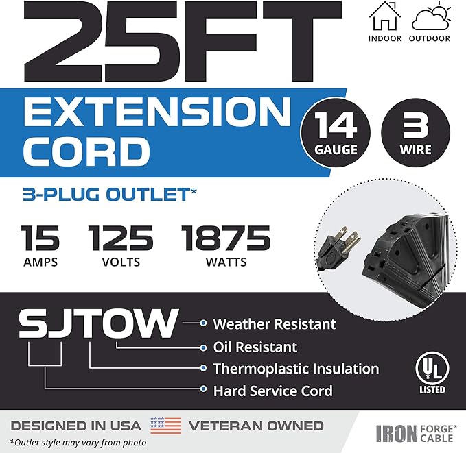 Iron Forge Cable 14 Gauge Outdoor Extension Cord 25 Ft - Image 2