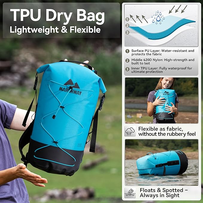 MARCHWAY Floating Roll Top Dry Bag, Flexible Lightweight TPU Waterproof - Image 2