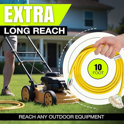 10ft Outdoor/Indoor Extension Cord 3-Outlet 12/3 Gauge Extra Heavy Duty 3 Prong - Image 6