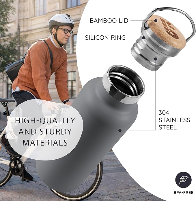 Bambaw 16 oz Metal Water Bottle, Insulated Stainless Steel Water Bottle - Image 2