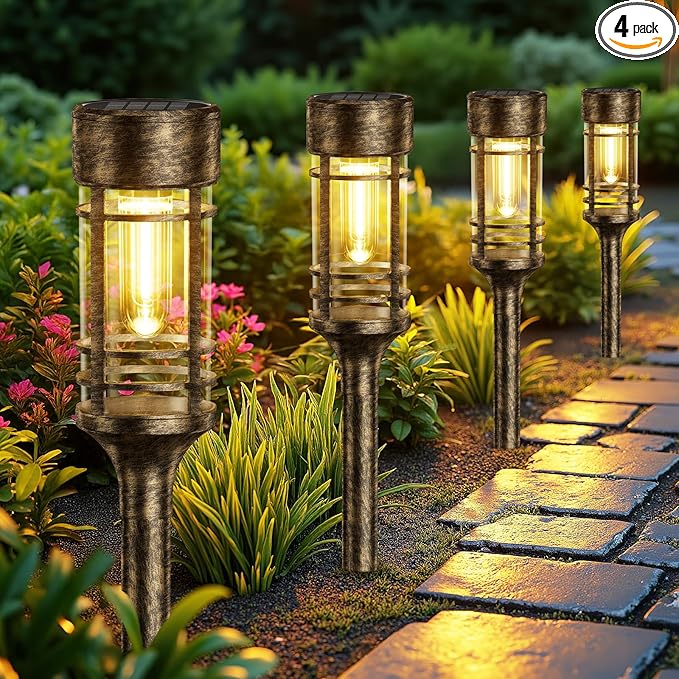 LETMY 4 Pack Brown Solar Pathway Lights Outdoor, Bright Solar Lights Outdoor by Letmy