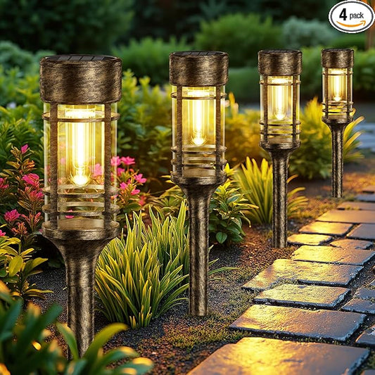 LETMY 4 Pack Brown Solar Pathway Lights Outdoor, Bright Solar Lights Outdoor by Letmy