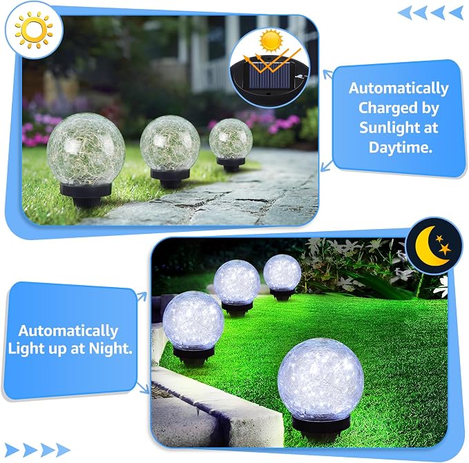ASOMST 2-Pack Garden Solar Lights Outdoor, Cracked Glass Ball Light Waterproof - Image 4