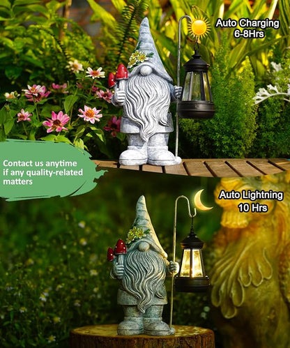 Garden Gnome Statue with Lantern: Outdoor Sculpture Decor - Image 3