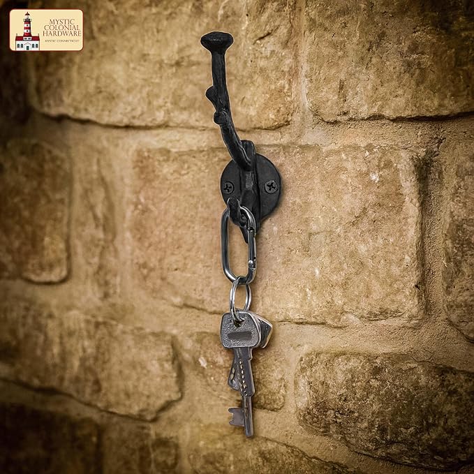 Mystic Colonial Rustic Cast Iron Wall Hooks, Heavy Duty Retro Utility Hooks - Image 5