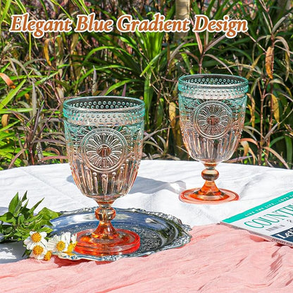 XUWAIDSGN 6Pcs Plastic Vintage Wine Glasses 13.5oz Reusable Embossed Goblet - Image 3