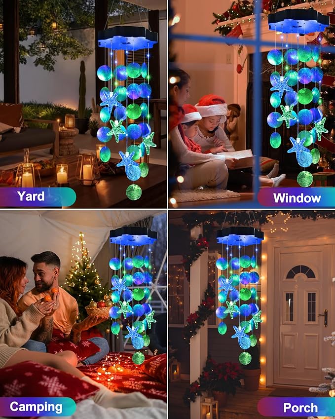 Toodour Solar Wind Chimes for Outside, Shells Light Gifts for Mom Grandma Women - Image 5