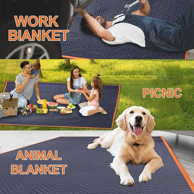 6 Moving Blankets 72x40in with 3 Elastic Rubber Band – Durable Quilted Moving - Image 5