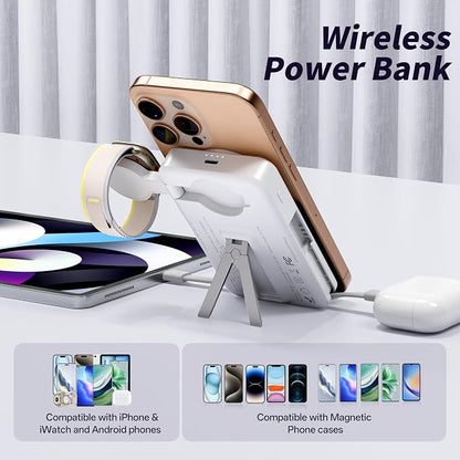 Magnetic Portable Charger Built-in Cables, 10000mAh Fast Charging Wireless - Image 3