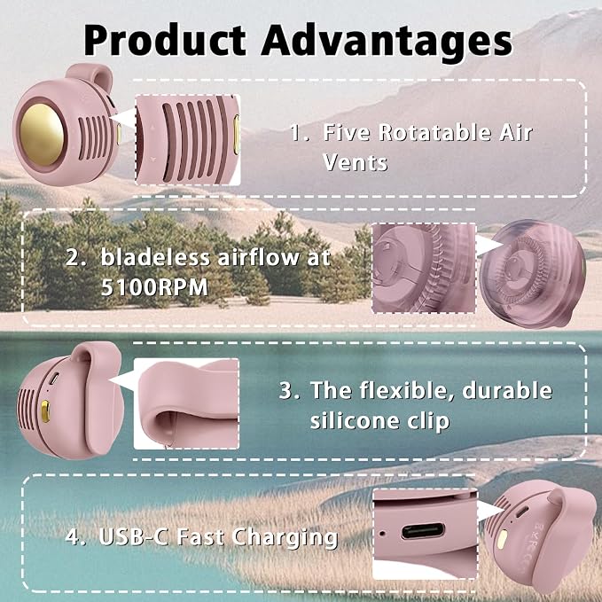 Portable Clip-On Fan, Mini USB Rechargeable 360° Rotatable Fan, 3-Speed Silent - Image 4
