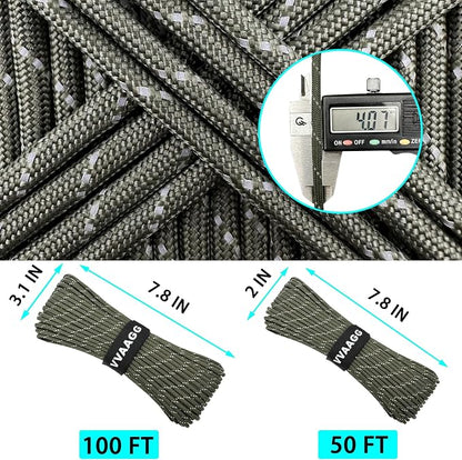VVAAGG Reflective Paracord Rope 100FT, 7 Strand Nylon para Cord Lanyard Utility - Image 2