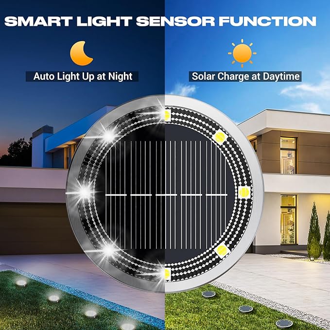 Peasur Solar Ground Lights Outdoor, 6 Pack Flat Solar Powered Disc Lights - Image 2