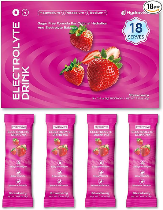 Hydration Electrolyte Powder 18 Packs – Sugar Free Liquid Daily IV Drink Mix | 1 by Hydravive