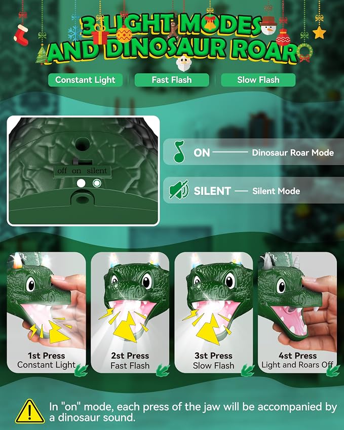 LED Dinosaur Headlamp for Kids, Children's Toy Flashlight Dinosaur Toys for Age - Image 3