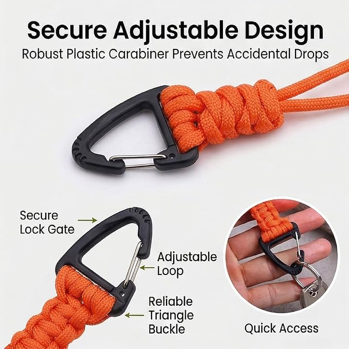 3-Pack Tactical Paracord Carabiner Keychain – Adjustable Rope Lanyard - Image 3