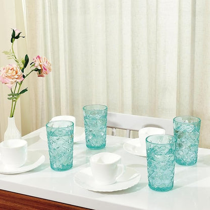 CREATIVELAND Drinking Highball Glasses Set of 4, Vintage Cross Hatch Glass Cups - Image 6