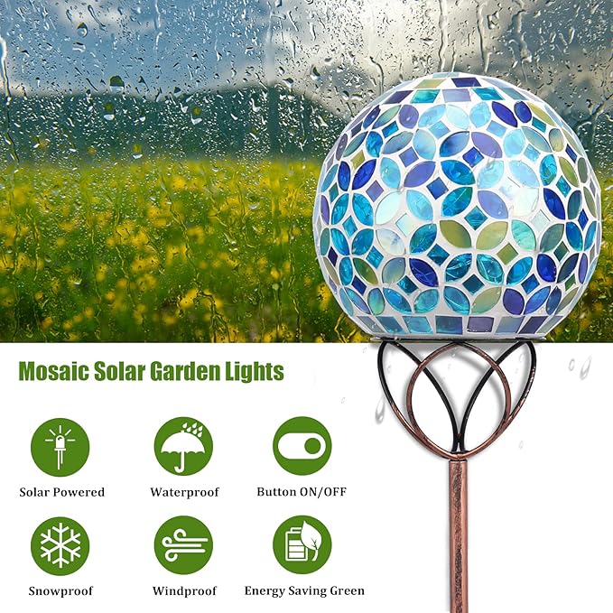 VCUTEKA Solar Outdoor Lights Garden Decor Mosaic Solar Garden Lights Waterproof - Image 2