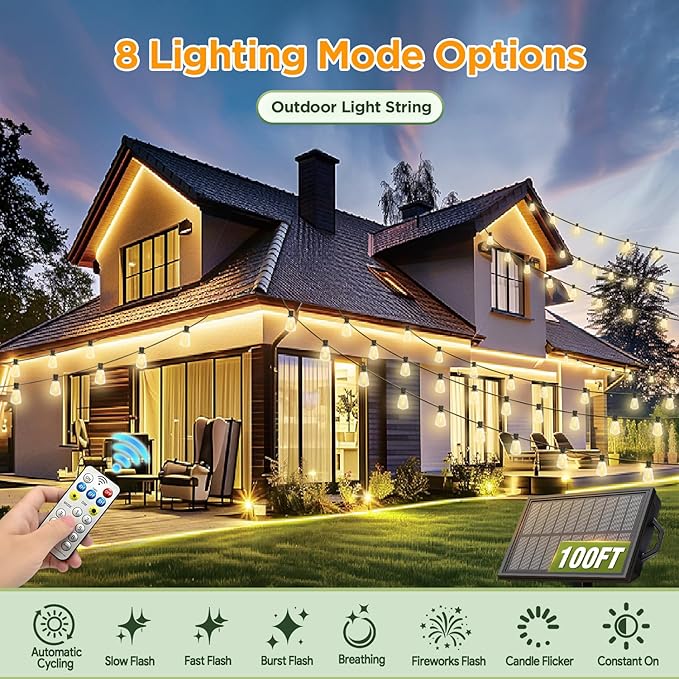 100FT Solar String Lights Outdoor Waterproof - Image 4