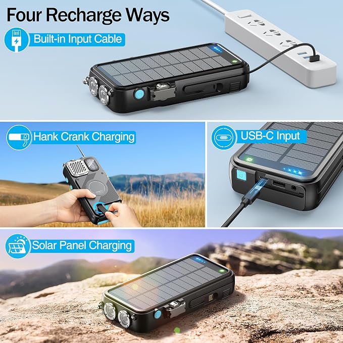 Emergency Radio&22000mAh Solar Power Bank, FM NOAA Weather Radio, Portable Hand - Image 7
