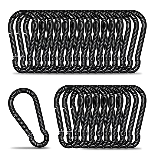Small Carabiner Clip Hook, 2.36 inch 25 pcs Black Heavy Duty Spring Snap Hook by KINLINK