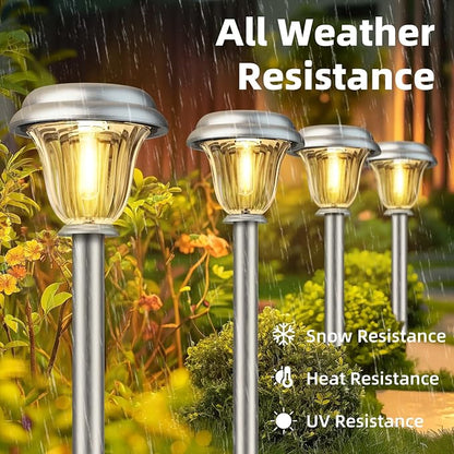 DERAYSION Solar Lights Outdoor Waterproof, Brushed Stainless Steel Glass Solar - Image 4