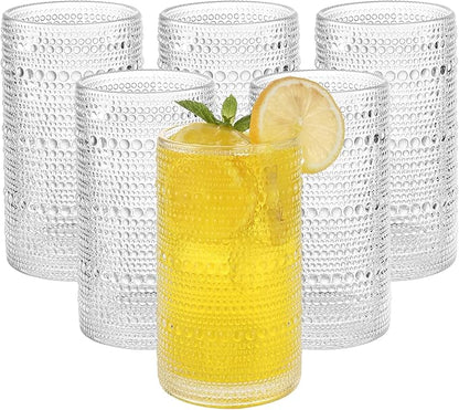 Vintage Hobnail Drinking Glasses Set of 6, 16 oz Large Capacity Embossed Clear by Unknown
