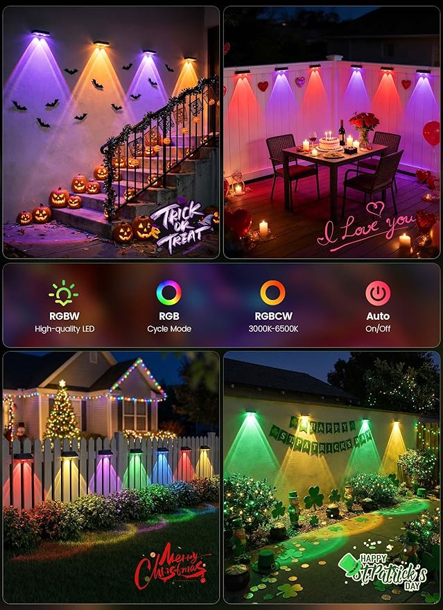 Brightown 4 Pack Solar Lights Outdoor Waterproof, Color Changing Solar Fence - Image 6