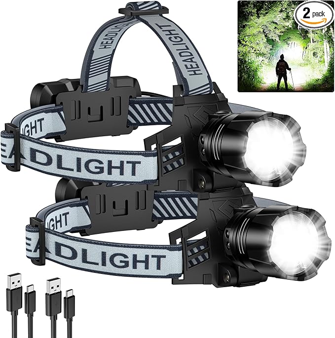 NiaoChao 2Pack Headlamp Rechargeable, 99000 LM Super Bright LED Head Lamp by NiaoChao