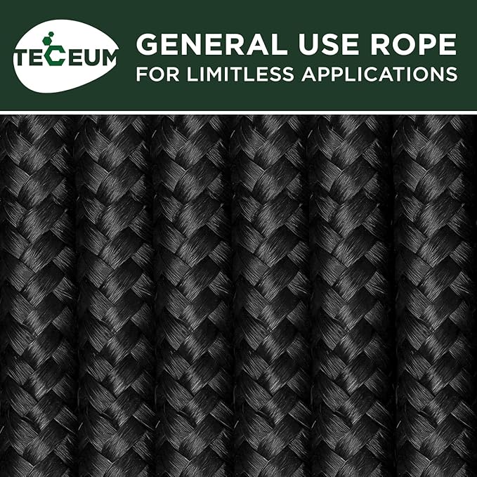 TECEUM Rope – 90 Feet x 3/8 Inch – Black – Strong All-Purpose Utility Rope – - Image 9