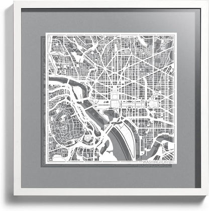 Washington D.C.s Cut Map framed by O3 Design Studio, 18x18 inches, paper by O3DESIGNSTUDIO