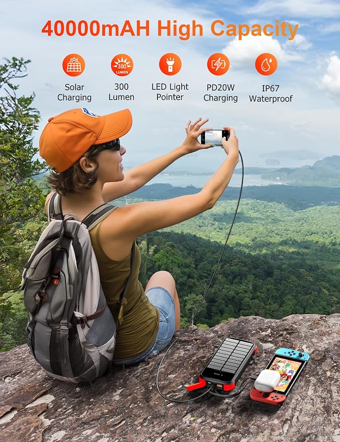 MINRISE Solar Charger Power Bank, 40000mAh Portable Charger PD 20W Fast - Image 2