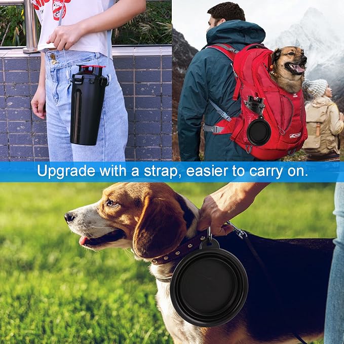 Dog Travel Water Bottle Collapsible Bowls, 2 in 1 Pet Food Container - Image 2