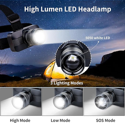 KunHe 2 Pack 333LM Aluminum Alloy Headlamp 1800mAh Rechargeable Headlamp - Image 2