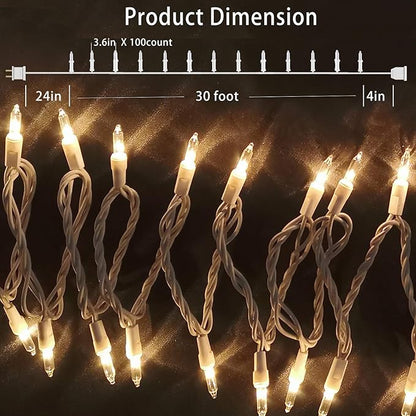HISHINY Christmas Lights 100 Count Mini Clear Lights 32ft White Wire Christmas - Image 2