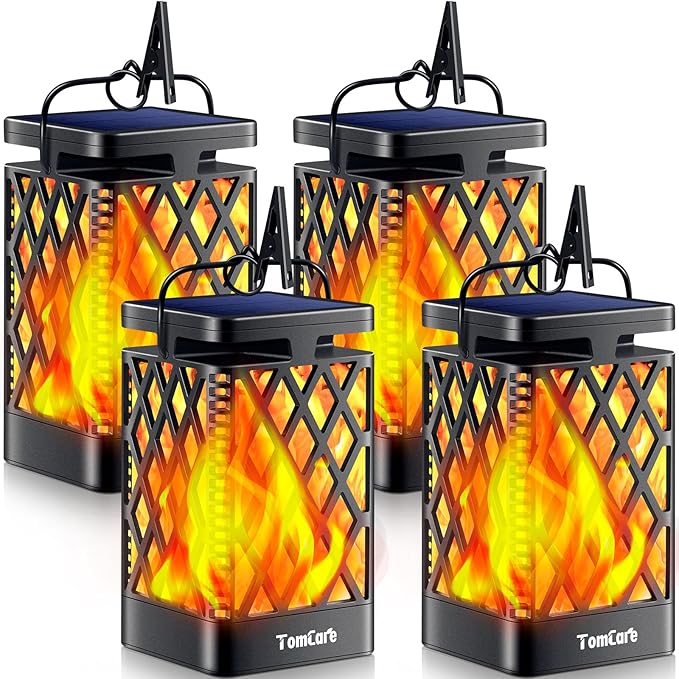 TomCare Solar Lights Outdoor Flickering Flame Solar Lantern Outdoor Waterproof by TomCare