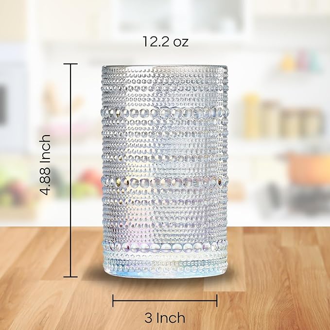 Hobnail Beaded Highball Drinking Tumbler Glasses | Set of 6 | Iridescent Pearl - Image 3