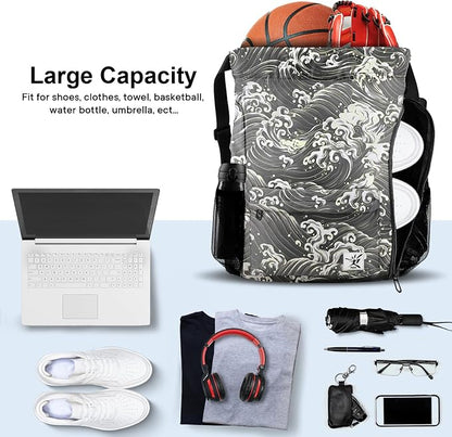 Drawstring Backpack with Mesh Pockets String Gym Bag Sackpack Sandproof Water - Image 2