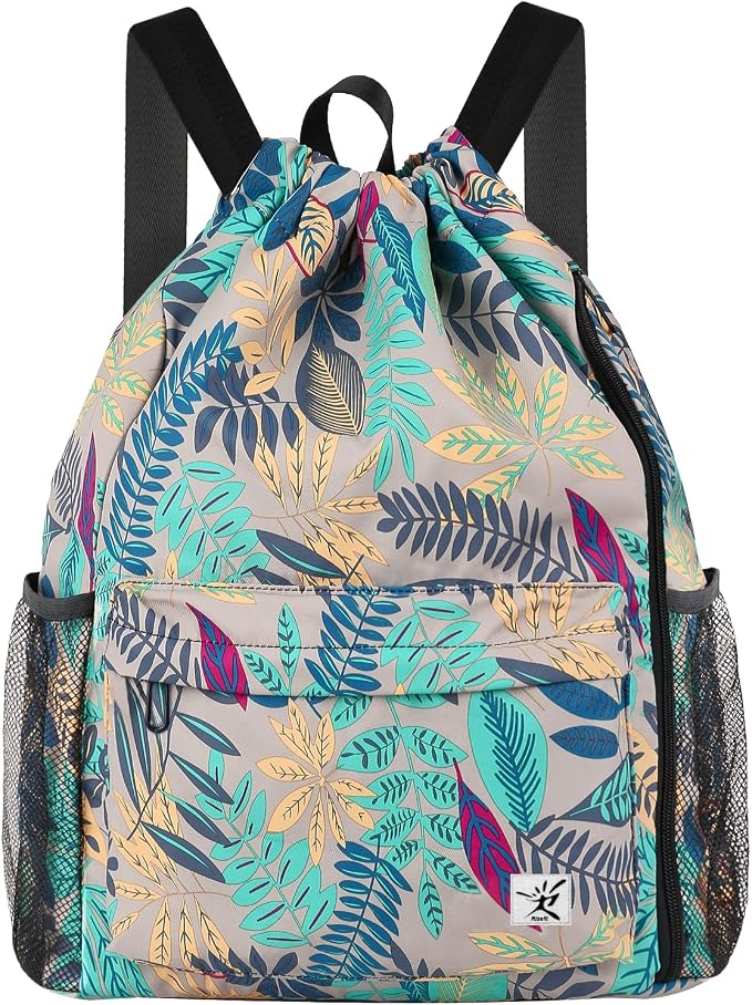 Drawstring Backpack with Mesh Pockets String Gym Bag Sackpack Sandproof Water by Risefit