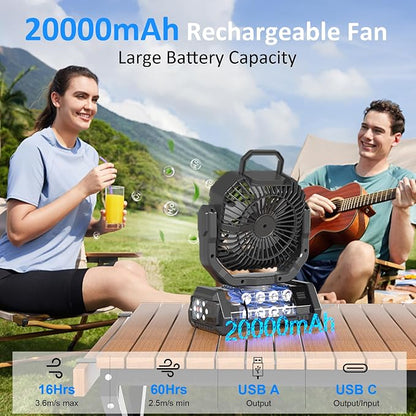 Portable Fan Rechargeable, 20000mAh Cordless Battery Powered Camping Fan - Image 2