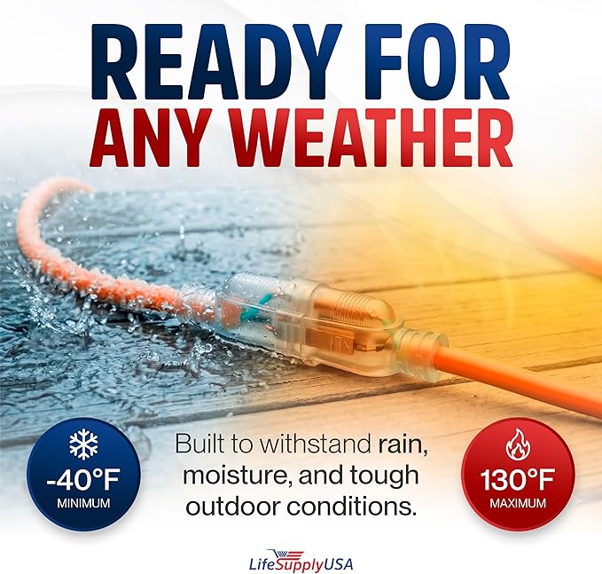 3ft Outdoor/Indoor Extension Cord 10/3 Gauge Ultra Heavy Duty 3 Prong SJTW - Image 5