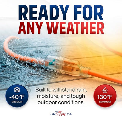 75ft Outdoor/Indoor Extension Cord 12/3 Gauge Extra Heavy Duty 3 Prong SJTW - Image 5