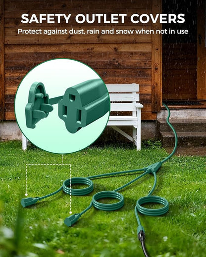 28 Ft Outdoor Power Cord, 1 to 3 Splitter Heavy Duty Weatherproof Extension Cord - Image 5