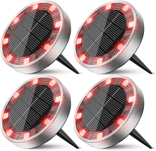 Peasur Mini Solar Ground Lights Outdoor, 4 Pack Flat Solar Powered Disc Lights by Peasur