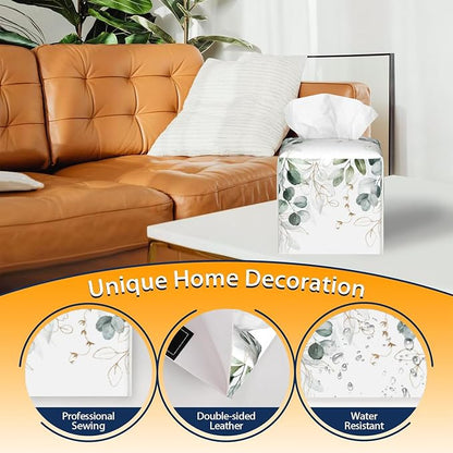 Tissue Box Cover Square, Eucalyptus Leaves Leaf Tissue Box Holder Waterproof - Image 4